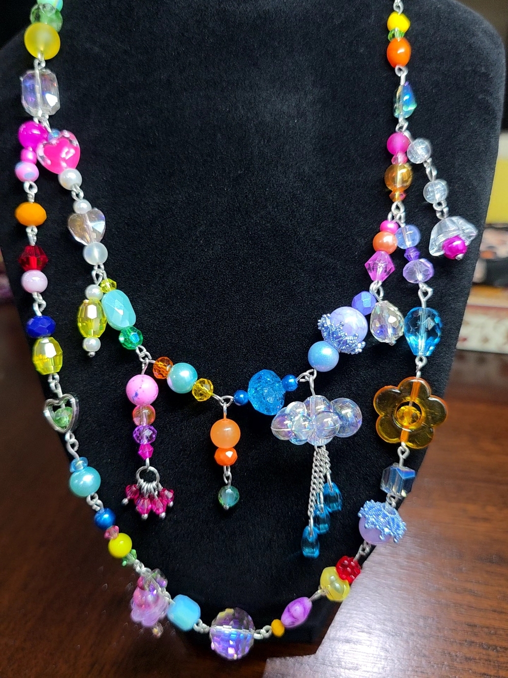Handmade Multi-Color Glass Beaded Floral Pendant Necklace - Women Jewelry